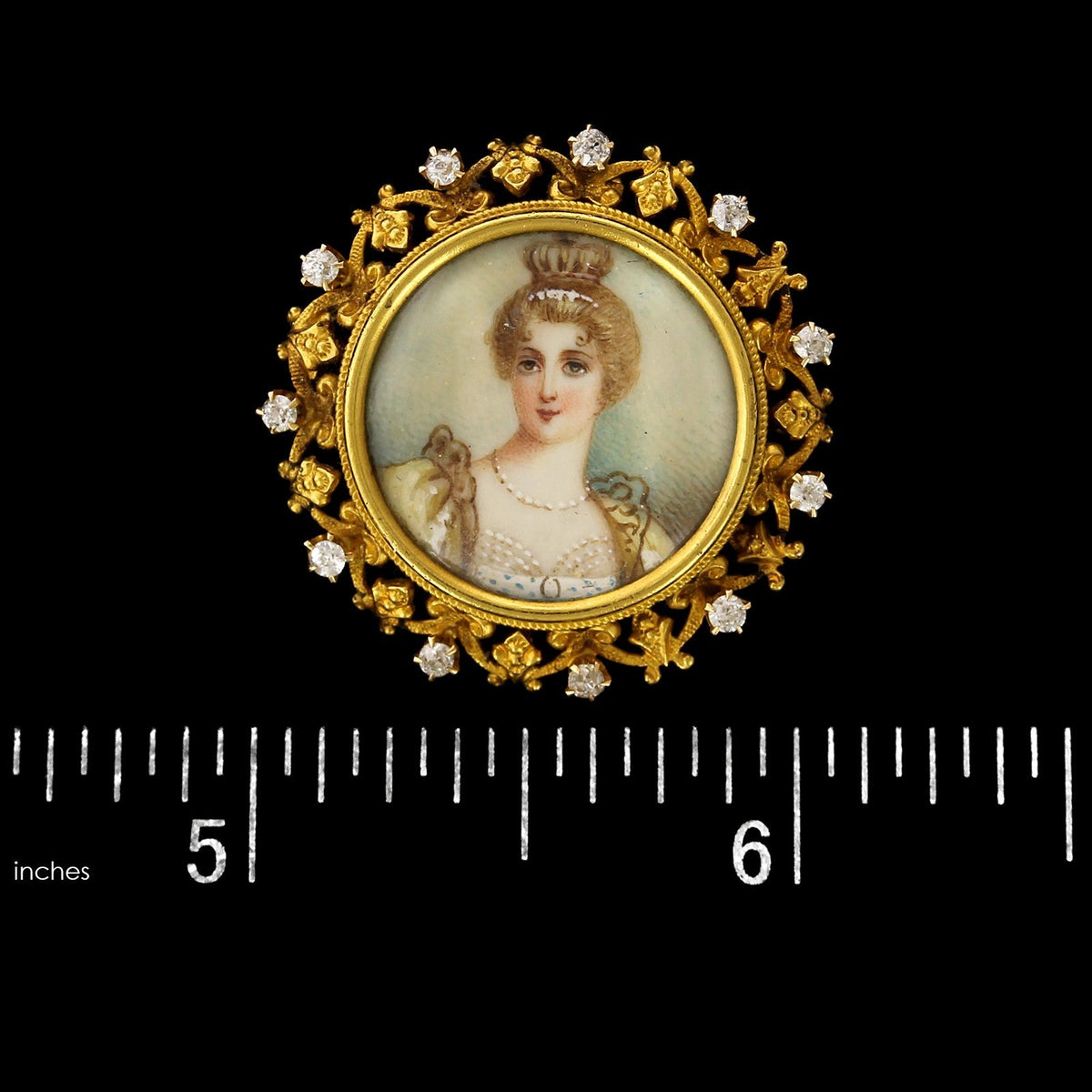 Antique Krementz 14K Yellow Gold Estate Diamond Portrait Pin/Pendant