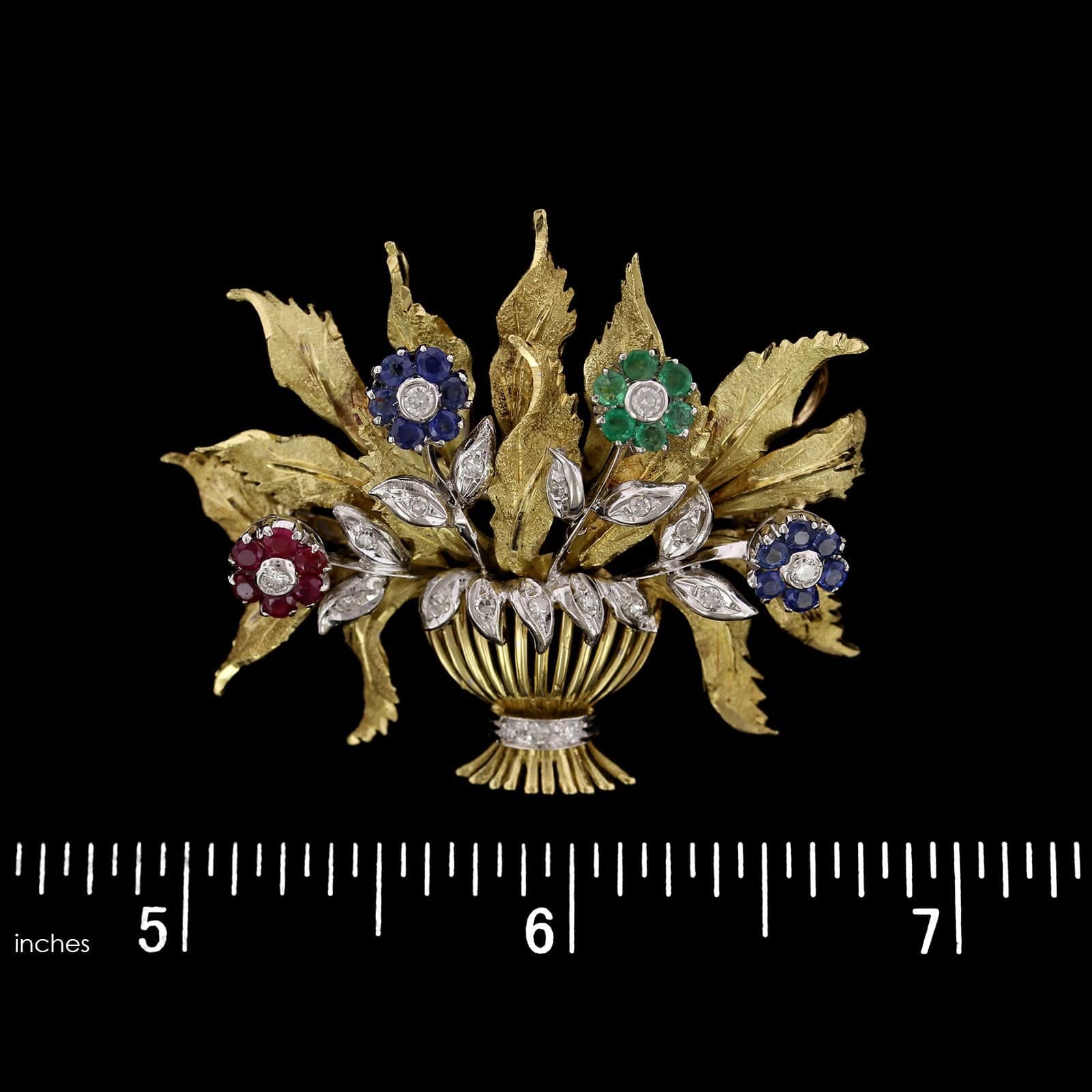 18K Yellow Gold Estate Gem-set Flower Pin/Pendant