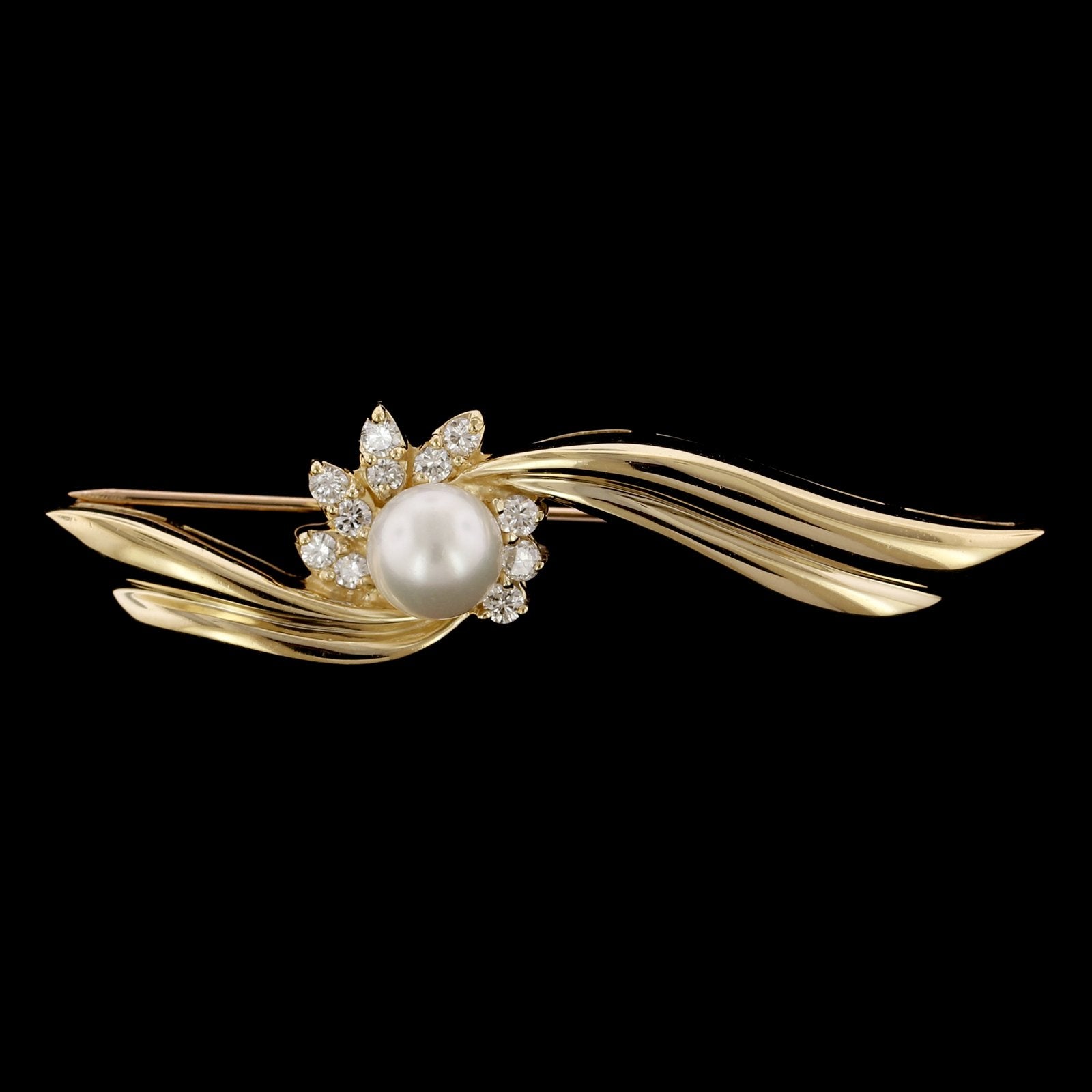 14K Yellow Gold Estate Cultured Pearl and Diamond Pin