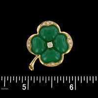 Luth Bijoux 18K Yellow Gold Estate Green Quartz and Diamond 4 Leaf Clover Pin/Pendant