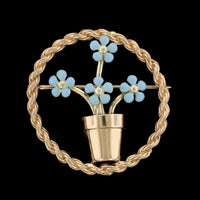 14K Yellow Gold Estate Enamel Flower Pin