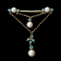 14K Yellow Gold Estate Cultured Pearl and Blue Topaz Pin