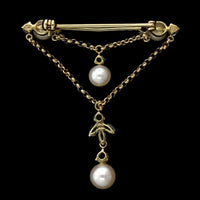14K Yellow Gold Estate Cultured Pearl and Blue Topaz Pin