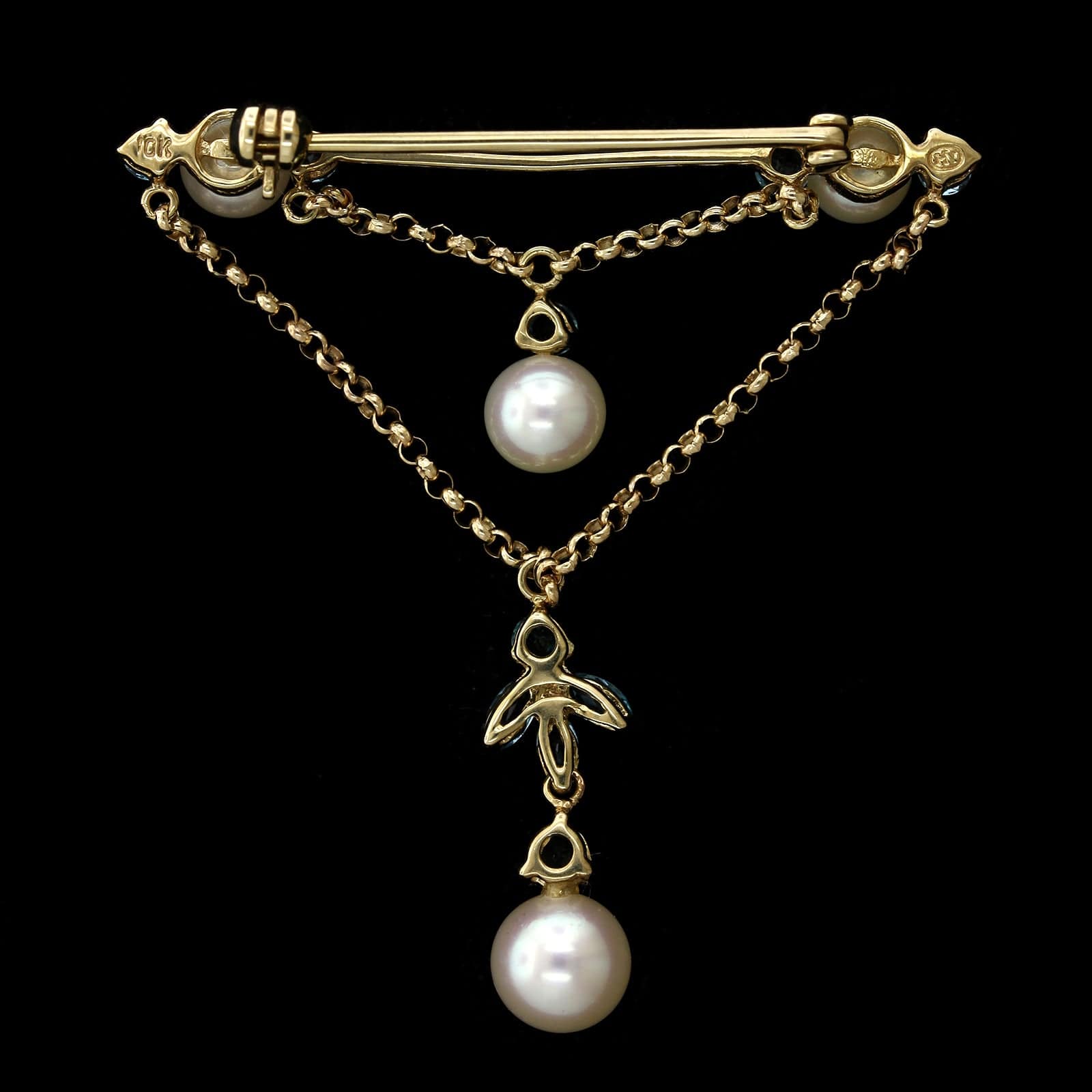 14K Yellow Gold Estate Cultured Pearl and Blue Topaz Pin