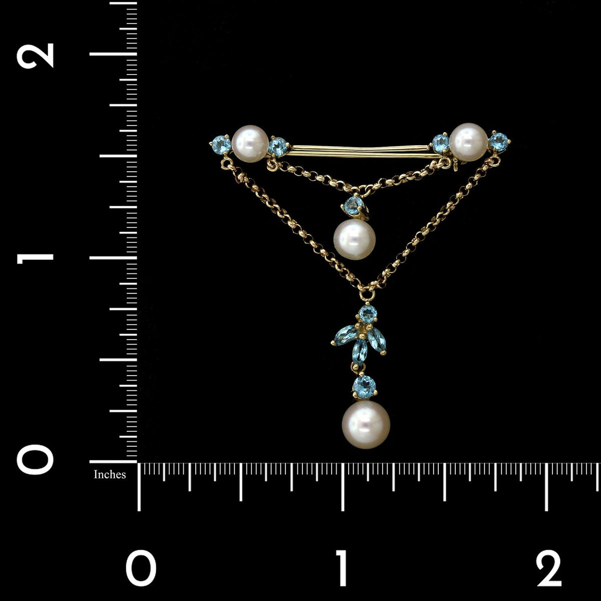 14K Yellow Gold Estate Cultured Pearl and Blue Topaz Pin