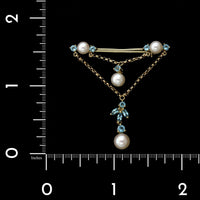 14K Yellow Gold Estate Cultured Pearl and Blue Topaz Pin