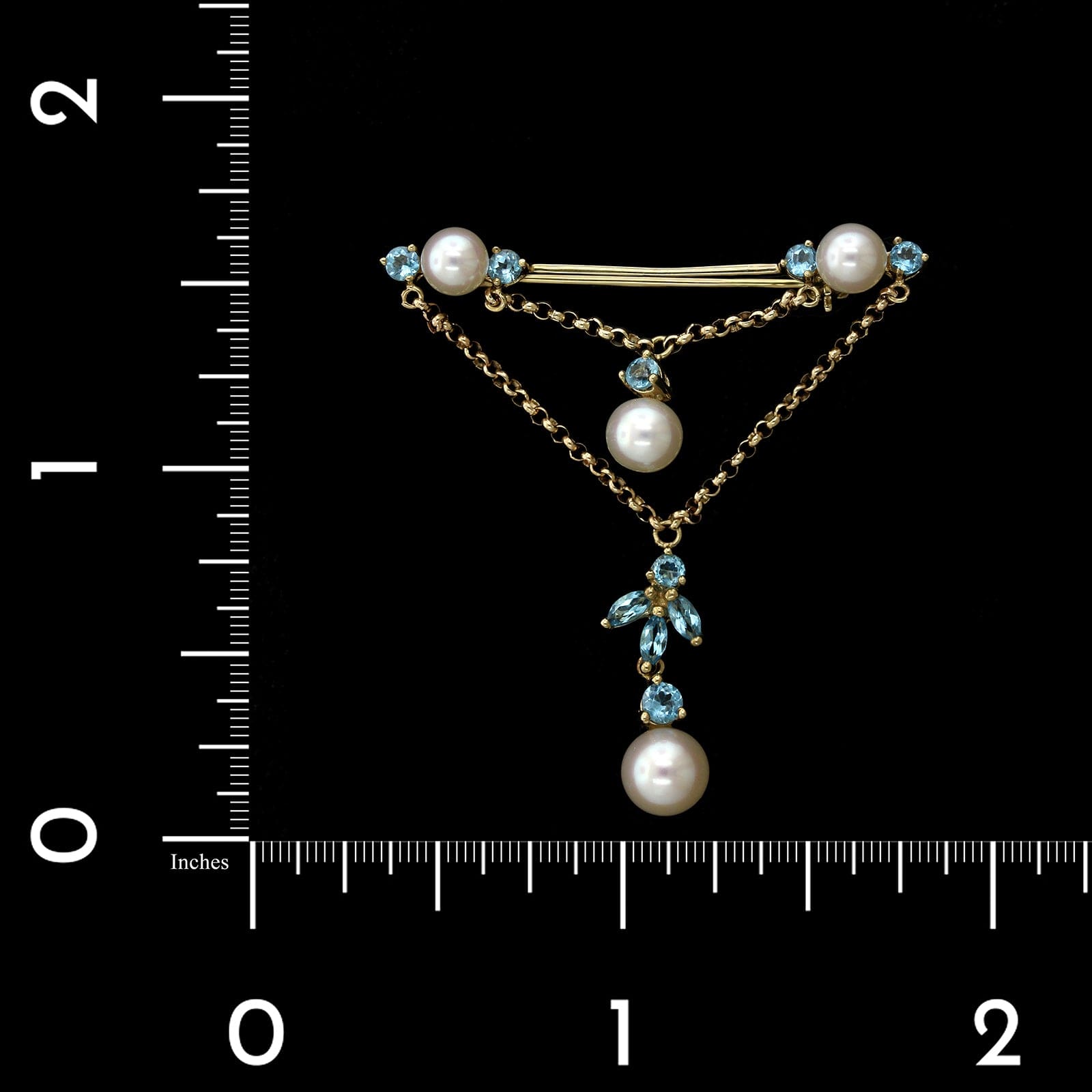 14K Yellow Gold Estate Cultured Pearl and Blue Topaz Pin