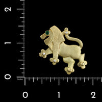 14K Yellow Gold Estate Gem-set Lion Pin