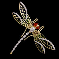 18K Two-tone Gold Estate Plique a jour Enamel and Diamond Dragonfly Pin