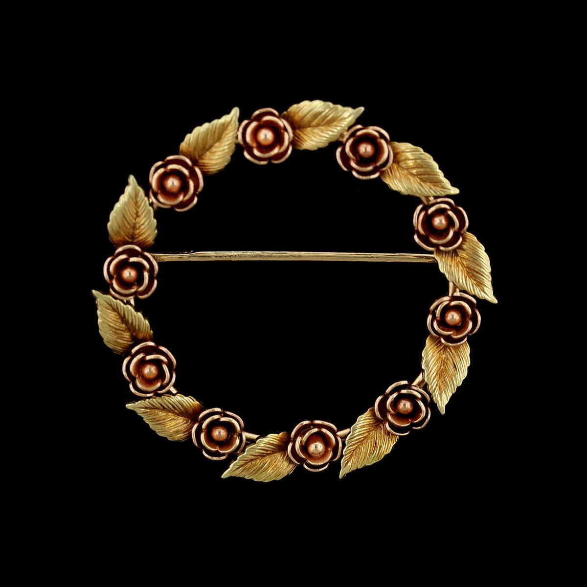 14K Rose and Yellow Gold Flower Circle Pin