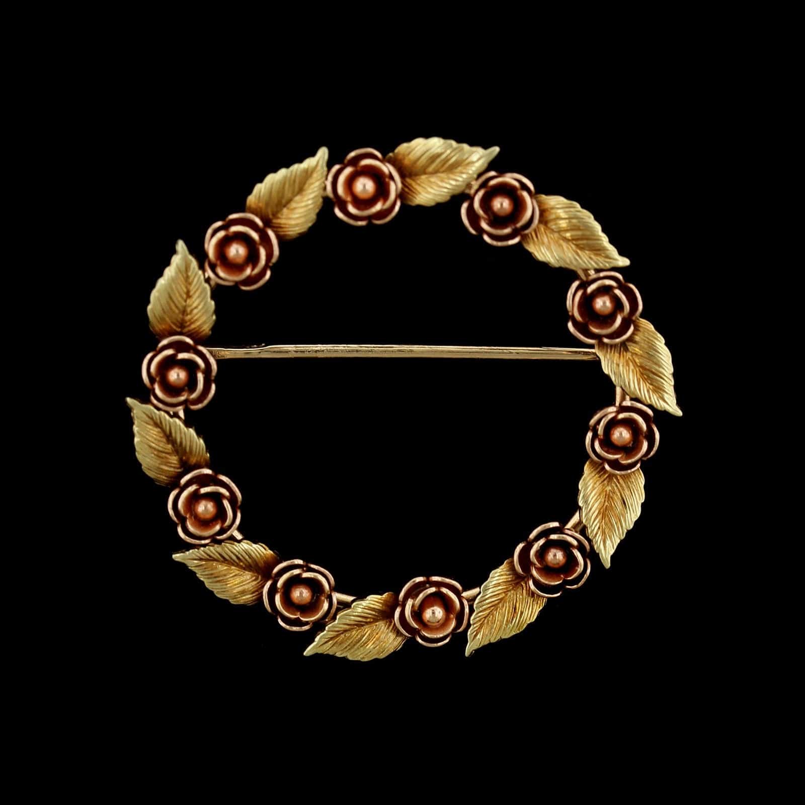 14K Rose and Yellow Gold Flower Circle Pin