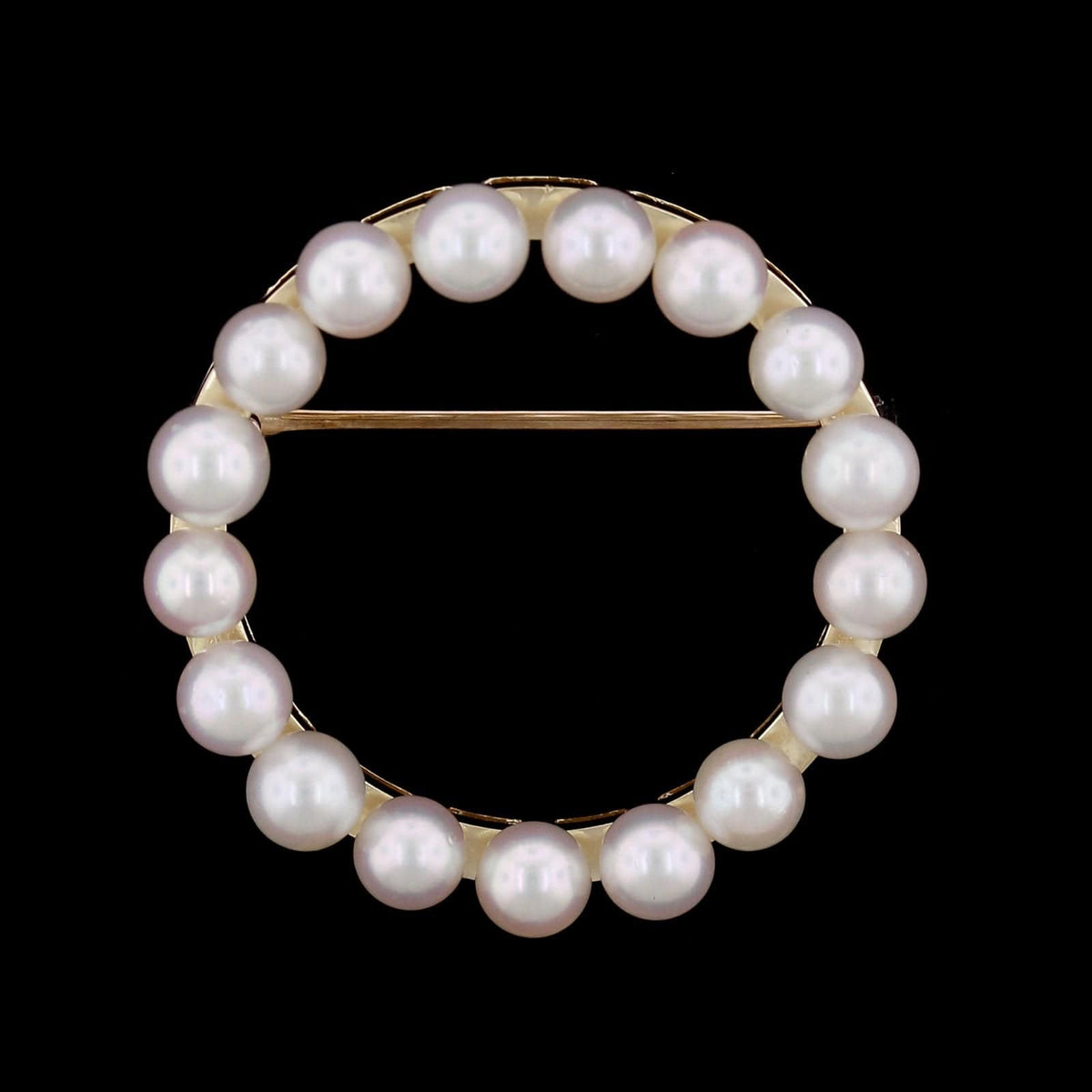 14K Yellow Gold Estate Cultured Pearl Circle Pin