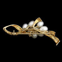 14K Yellow Gold Estate Cultured Freshwater Pearl and Diamond Pin