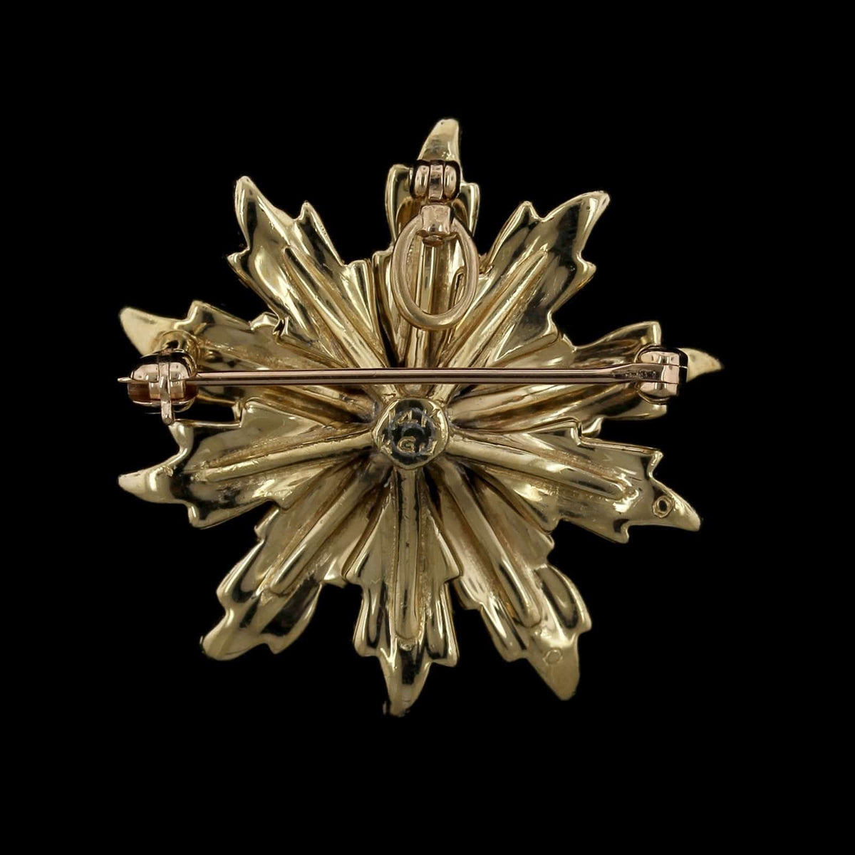 Vintage 14K Yellow Gold Estate Cultured Seed Pearl and Diamond Flower Pin/Pendant