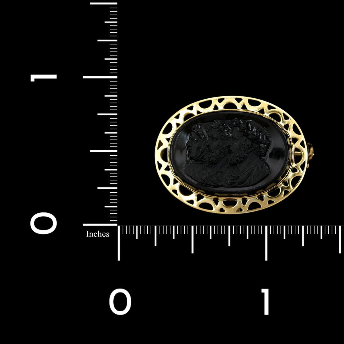 14K Yellow Gold Estate Carved Onyx Cameo Pin