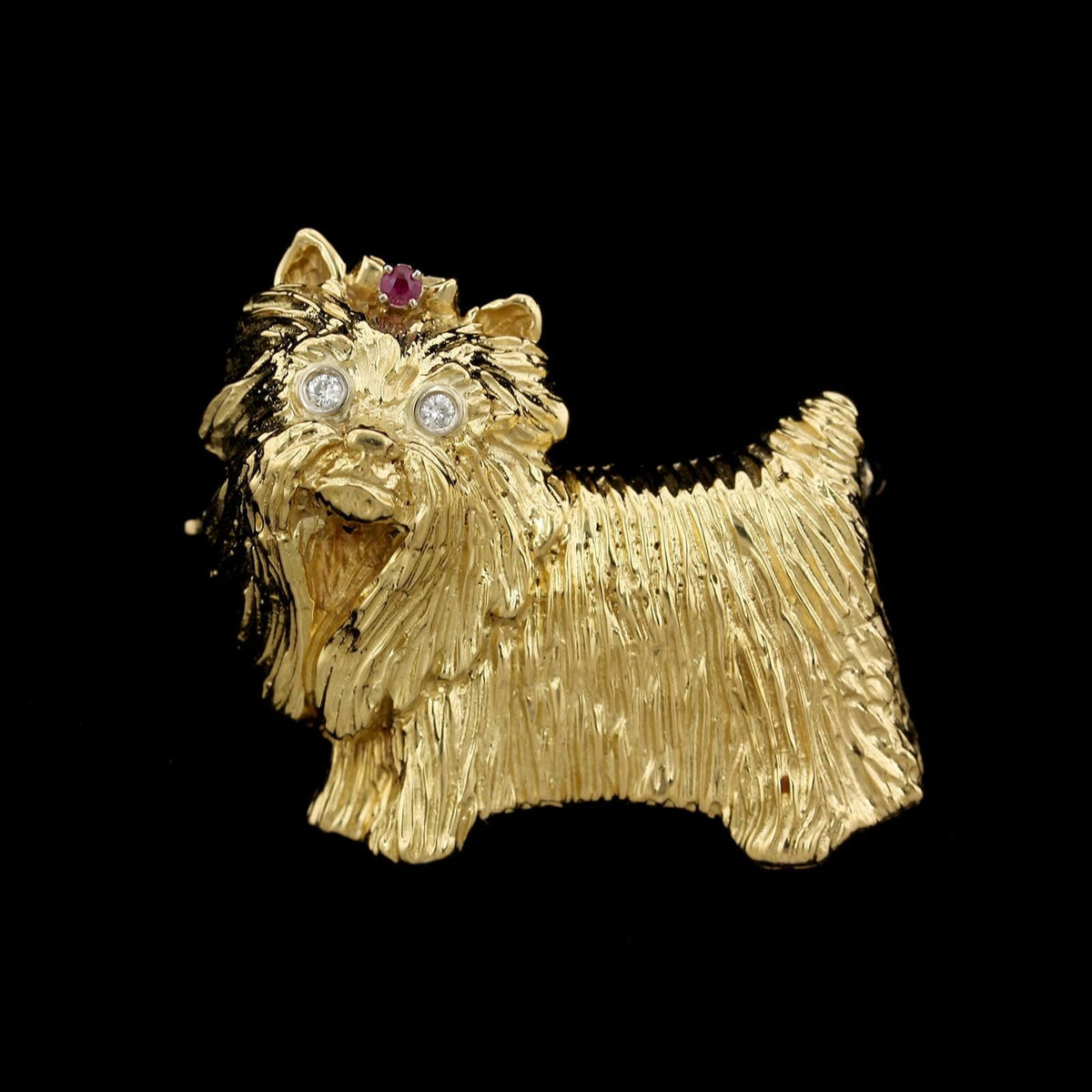 18K Yellow Gold Estate Gem-set Yorkshire Terrier Pin
