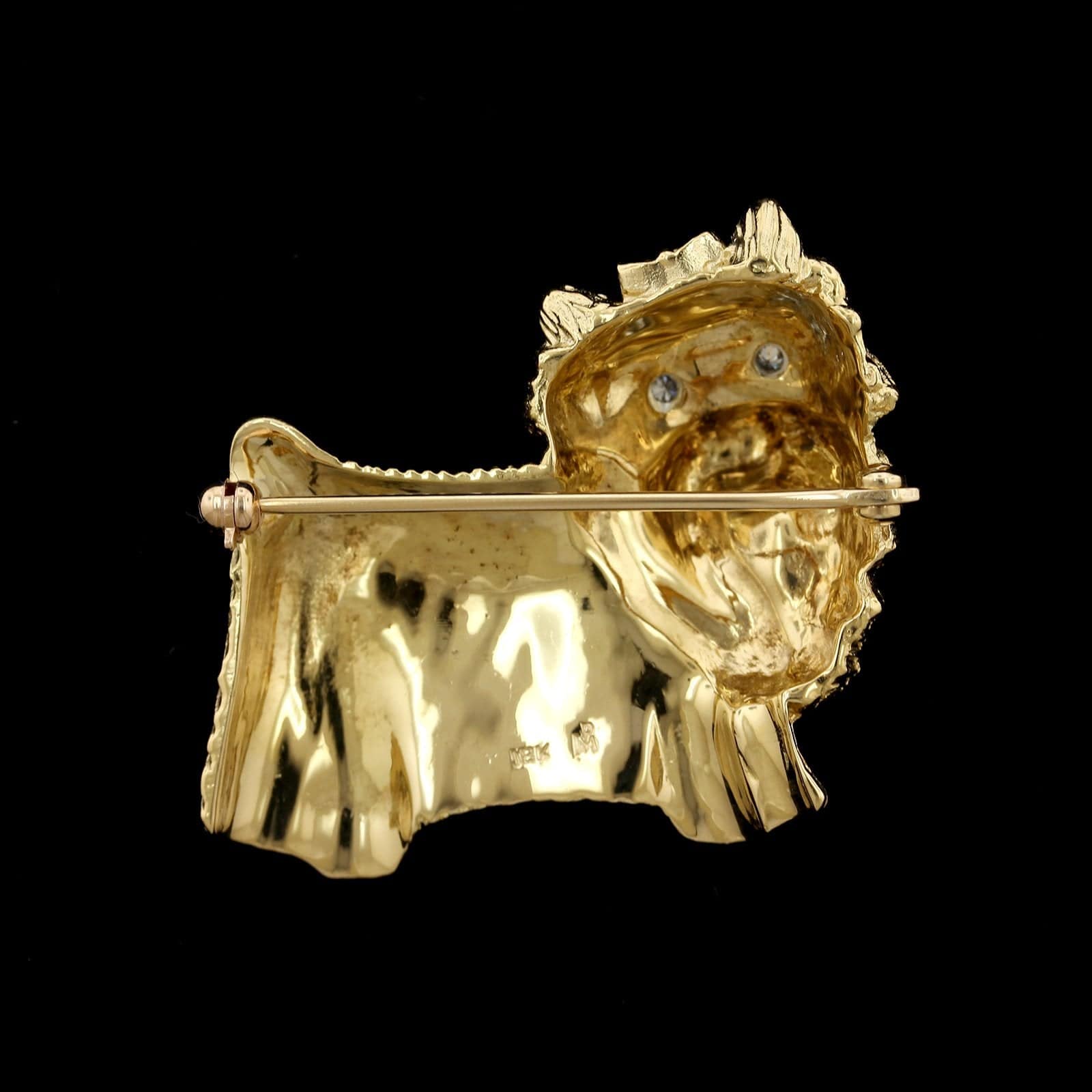 18K Yellow Gold Estate Gem-set Yorkshire Terrier Pin