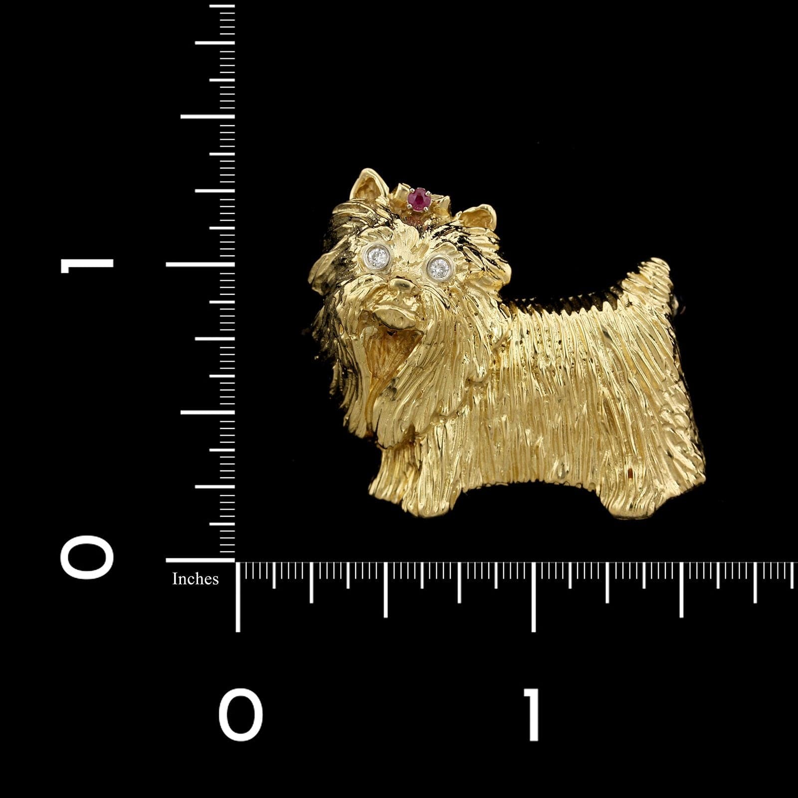 18K Yellow Gold Estate Gem-set Yorkshire Terrier Pin