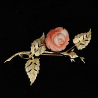 14K Yellow Gold Estate Carved Coral Flower Pin