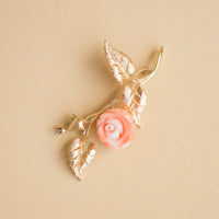 14K Yellow Gold Estate Carved Coral Flower Pin