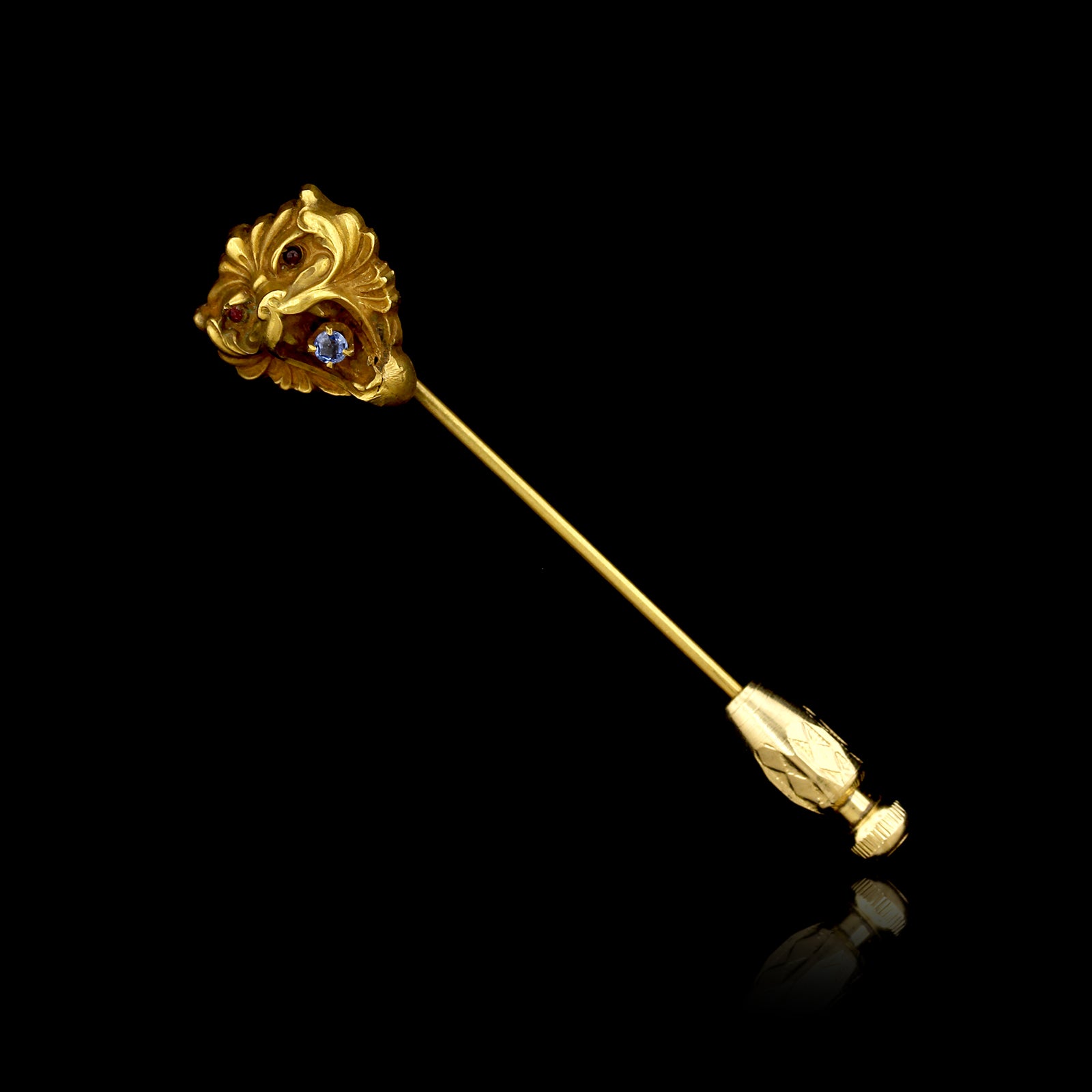 Antique 14K Yellow Gold Lion Head Stick Pin