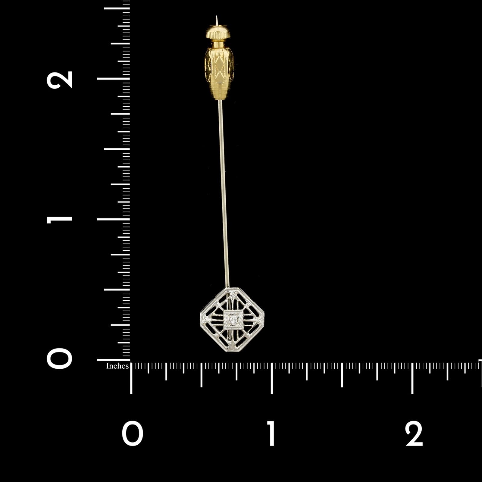 Vintage 14K Two-tone Gold Diamond Stick Pin