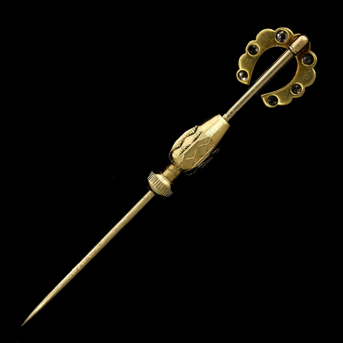 Edwardian 18K Yellow Gold Estate Diamond Horseshoe Stick Pin