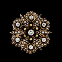 14K Yellow Gold Estate Cultured Seed Pearl and Diamond Pin Pendant
