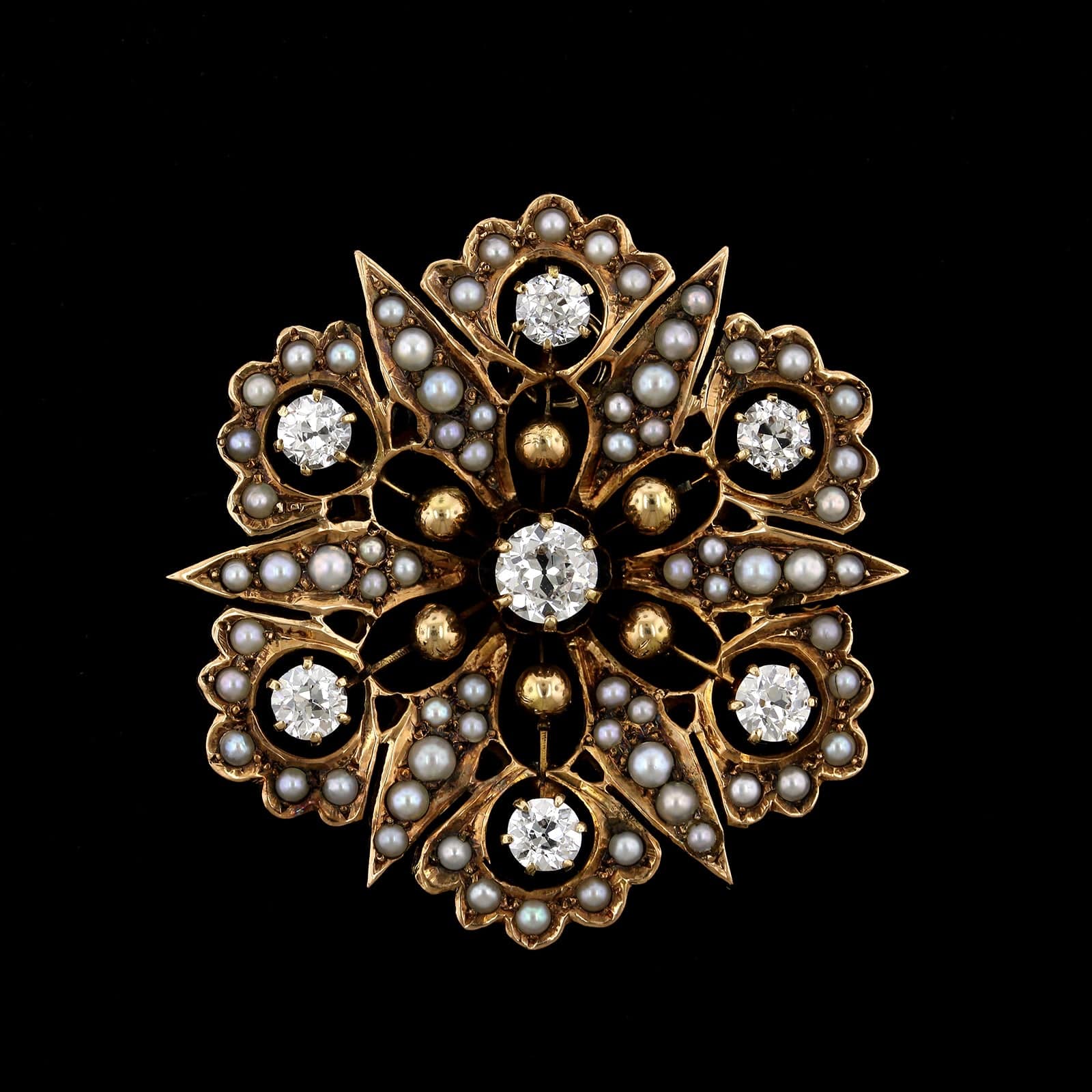 14K Yellow Gold Estate Cultured Seed Pearl and Diamond Pin Pendant