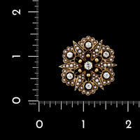 14K Yellow Gold Estate Cultured Seed Pearl and Diamond Pin Pendant
