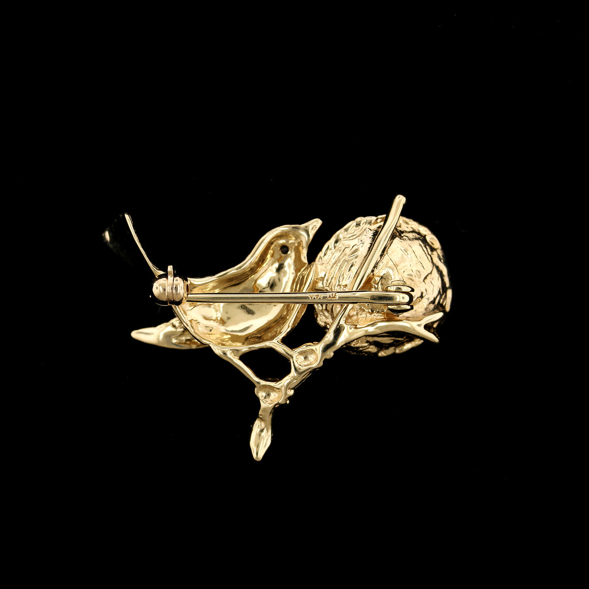 14K Yellow Gold Estate Cultured Pearl Bird with Nest Pin