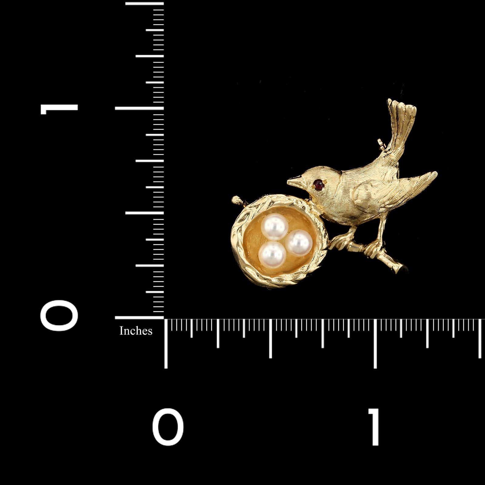 14K Yellow Gold Estate Cultured Pearl Bird with Nest Pin