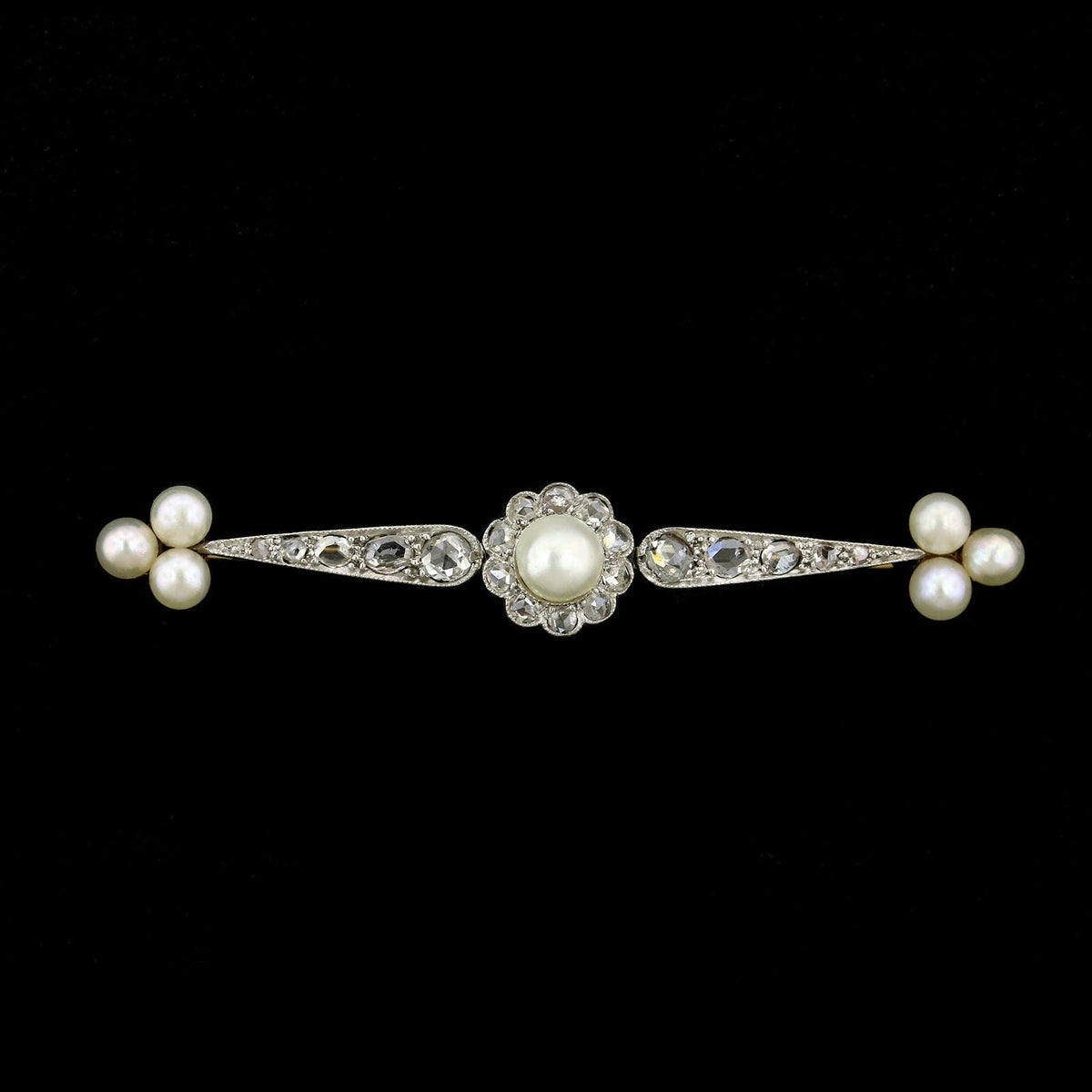 Antique 18K Yellow Gold Estate and Platinum Diamond Pin, France, 18k yellow gold and platinum, Long's Jewelers