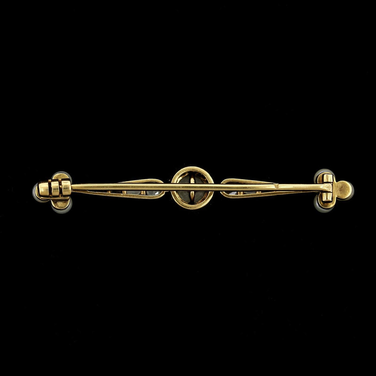 Antique 18K Yellow Gold Estate and Platinum Diamond Pin, France, 18k yellow gold and platinum, Long's Jewelers