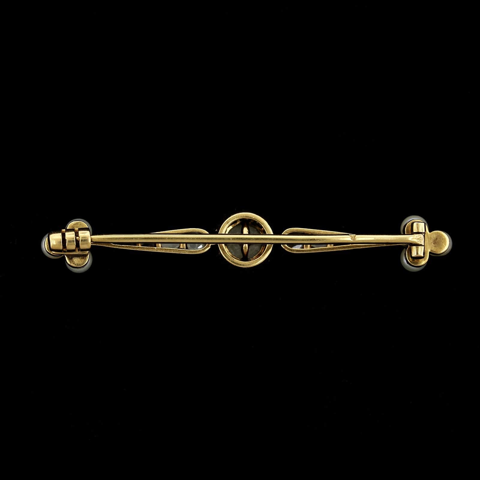 Antique 18K Yellow Gold Estate and Platinum Diamond Pin, France, 18k yellow gold and platinum, Long's Jewelers