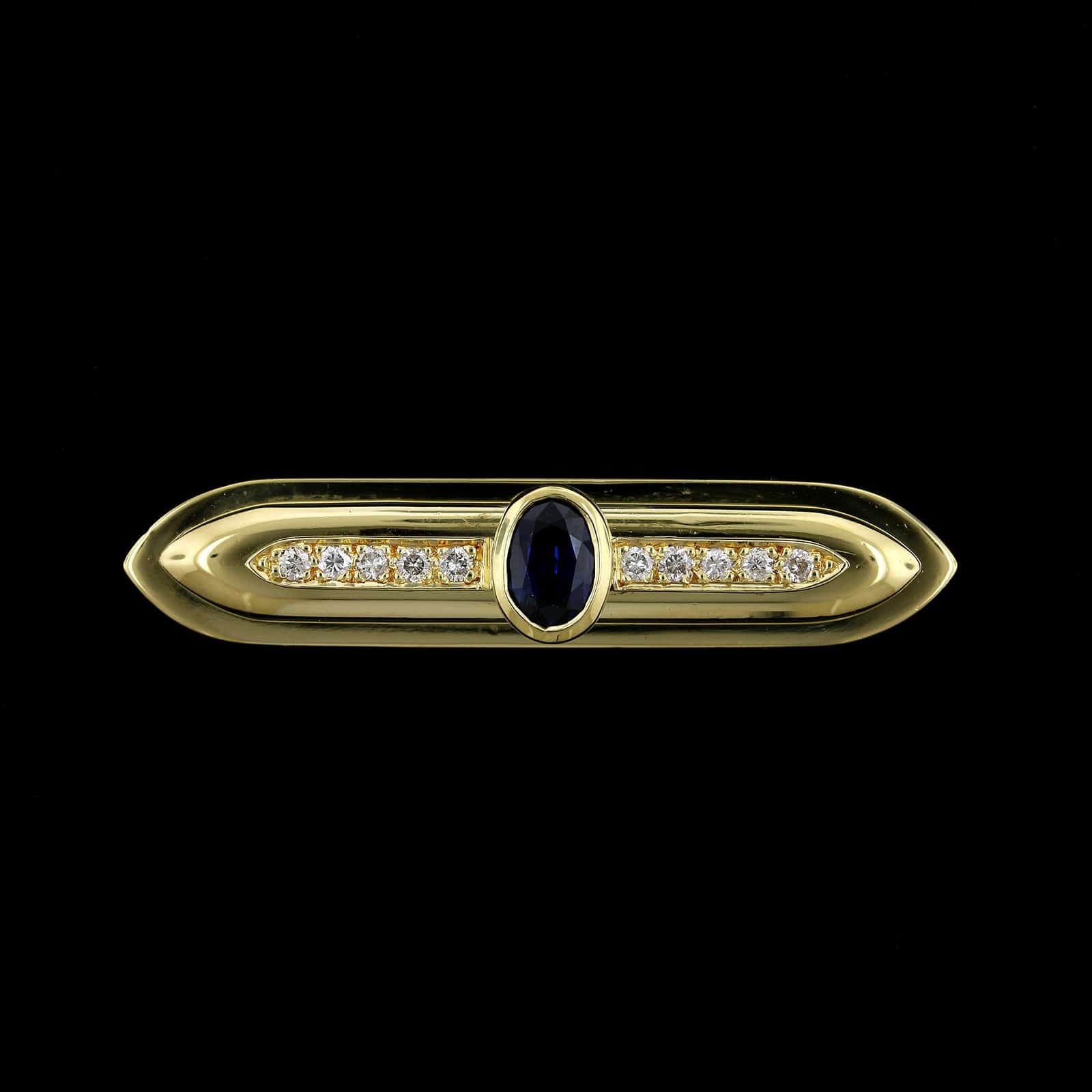 18K Yellow Gold Estate Sapphire and Diamond Pin