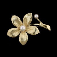 14K Yellow Gold Estate Cultured Pearl Flower Pin
