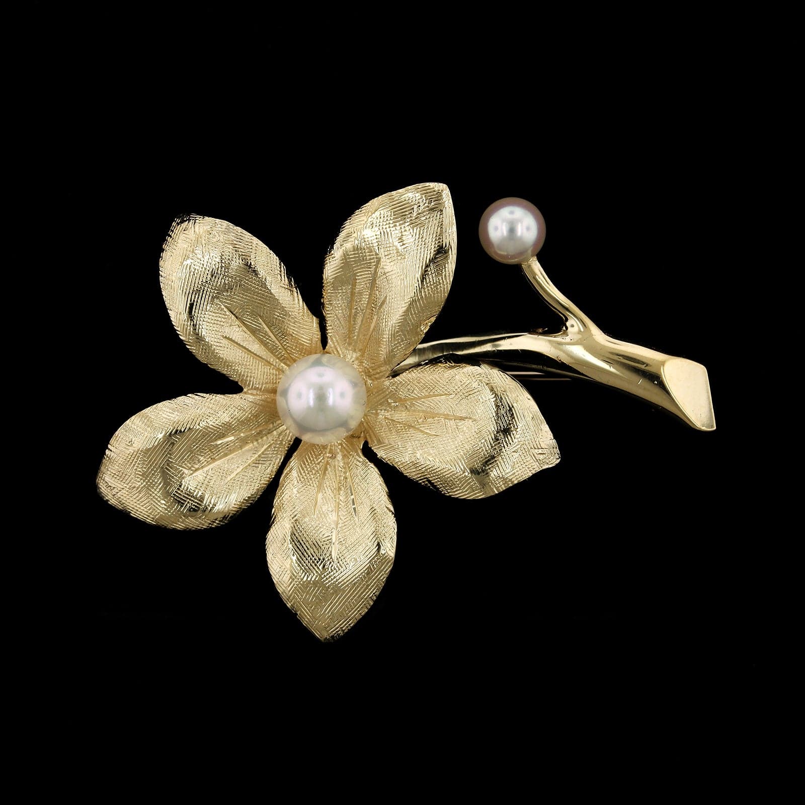14K Yellow Gold Estate Cultured Pearl Flower Pin