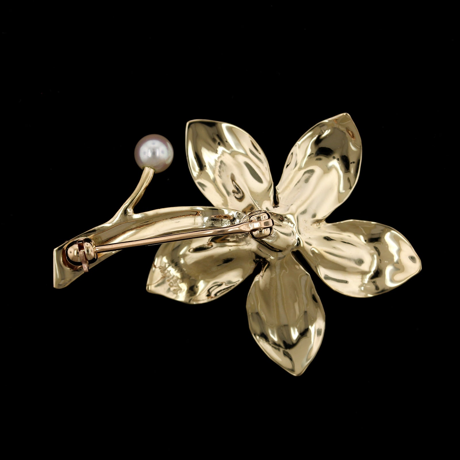 14K Yellow Gold Estate Cultured Pearl Flower Pin
