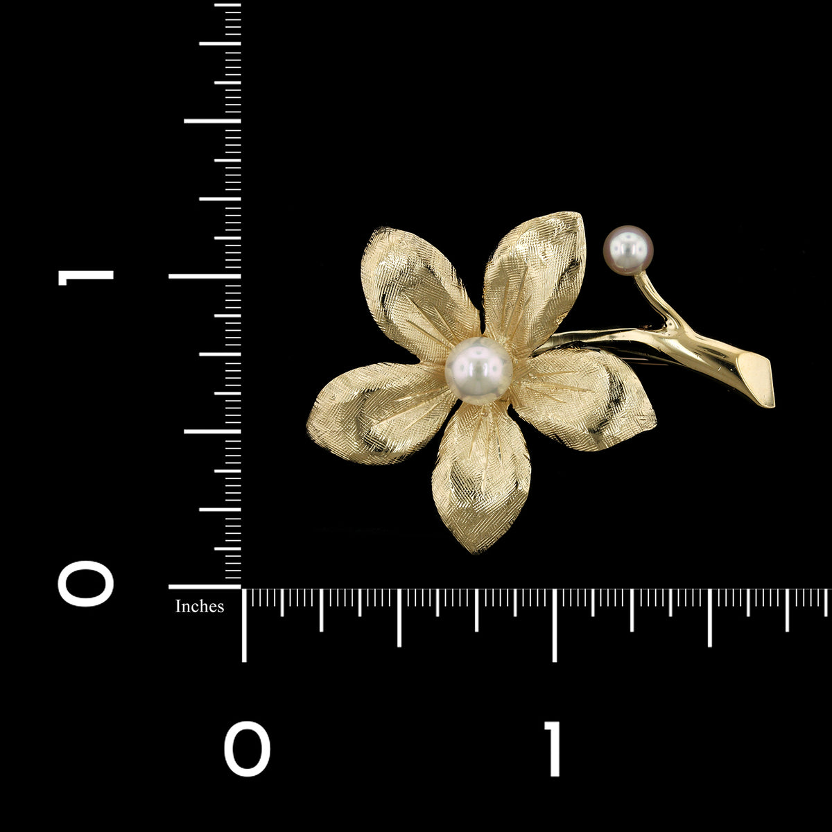 14K Yellow Gold Estate Cultured Pearl Flower Pin
