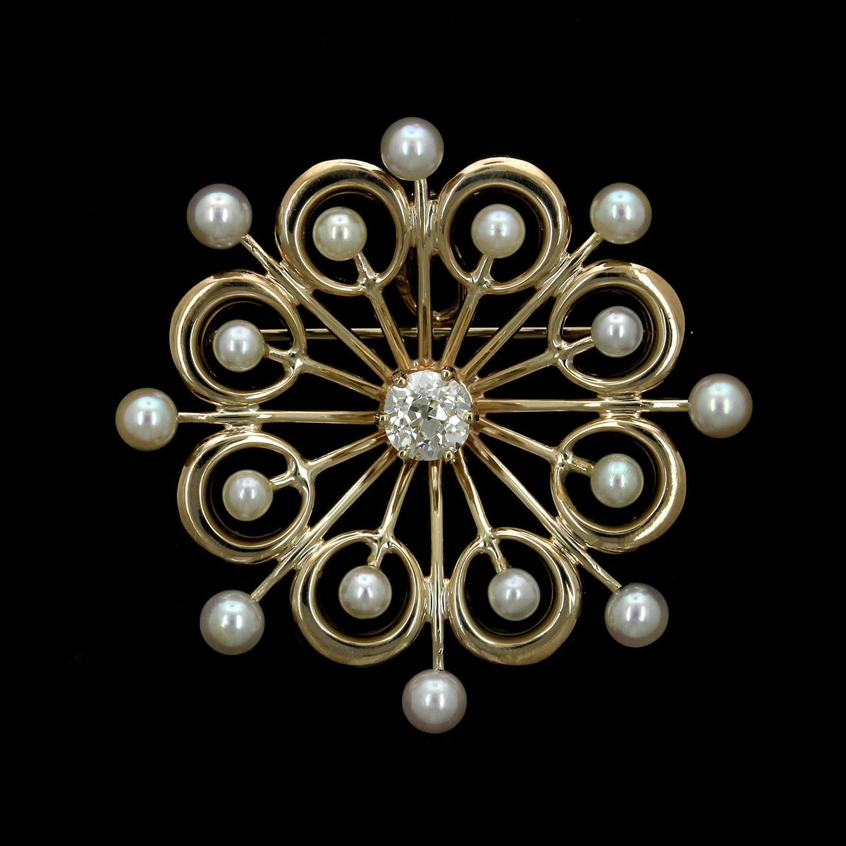 Vintage 14K Yellow Gold Estate Diamond and Pearl Pin Pendant