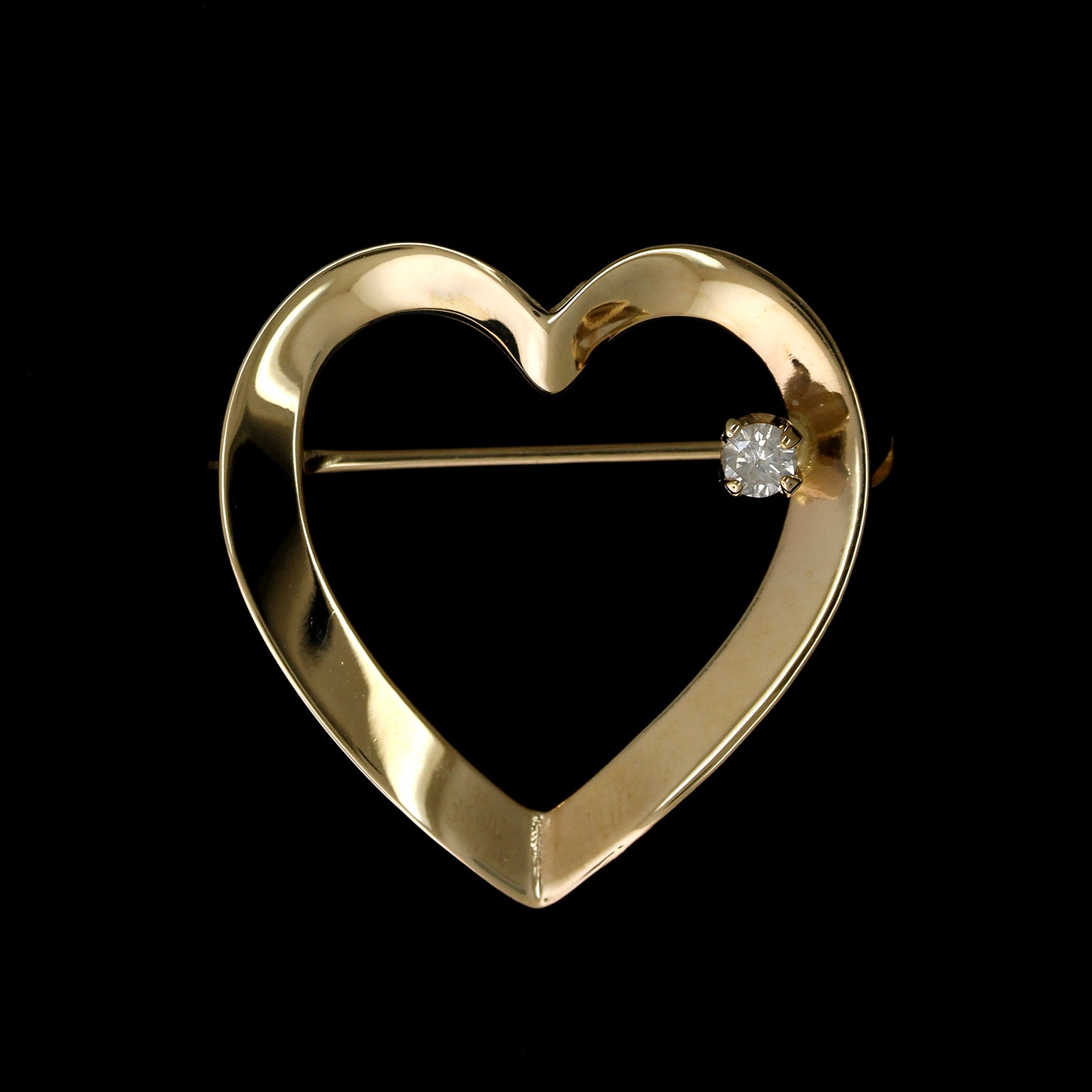 14K Yellow Gold Estate Diamond Heart Pin