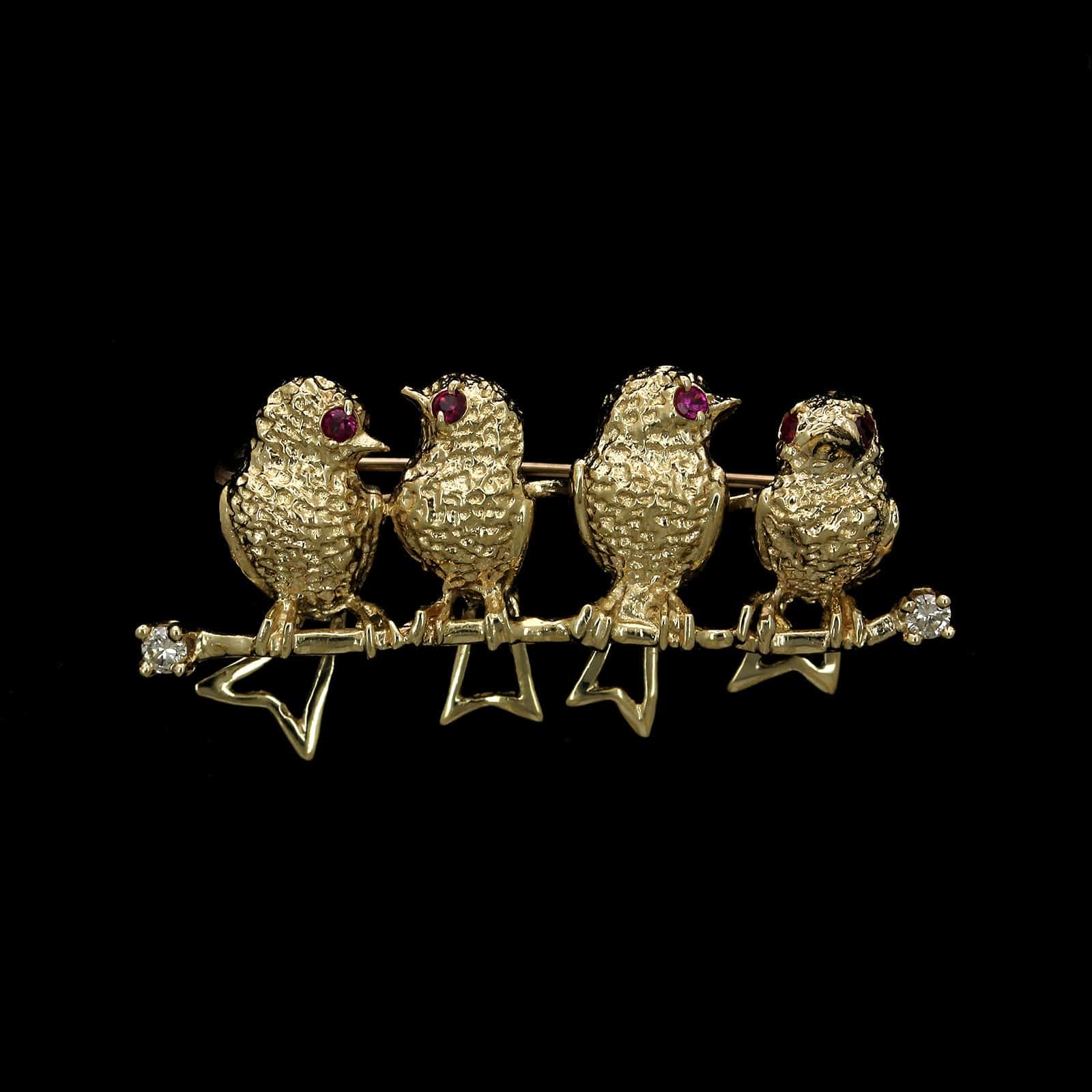 14K Yellow Gold Estate Bird Pin