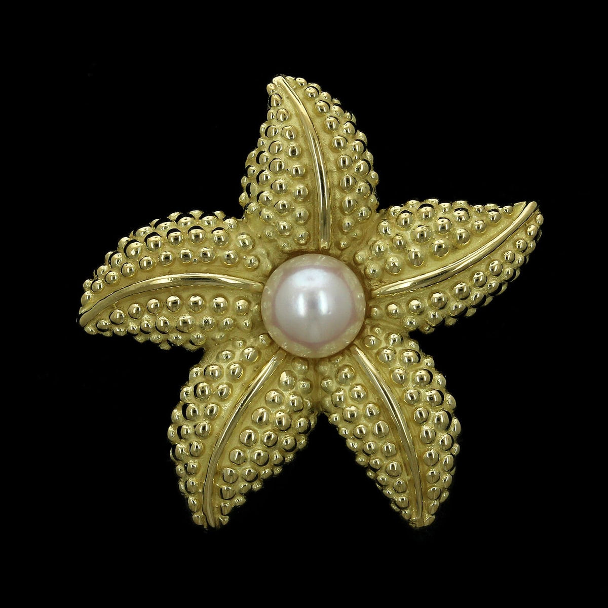 18K Yellow Gold Estate Cultured Pearl Starfish Pin Pendant