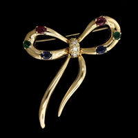 14K Yellow Gold Estate Gem-set Bow Pin