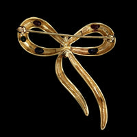 14K Yellow Gold Estate Gem-set Bow Pin