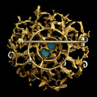 18K Yellow Gold Estate Turquoise and Sapphire Pin