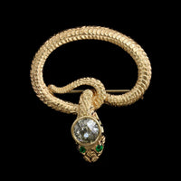 14K Yellow Gold Estate Emerald and Diamond Snake Pin