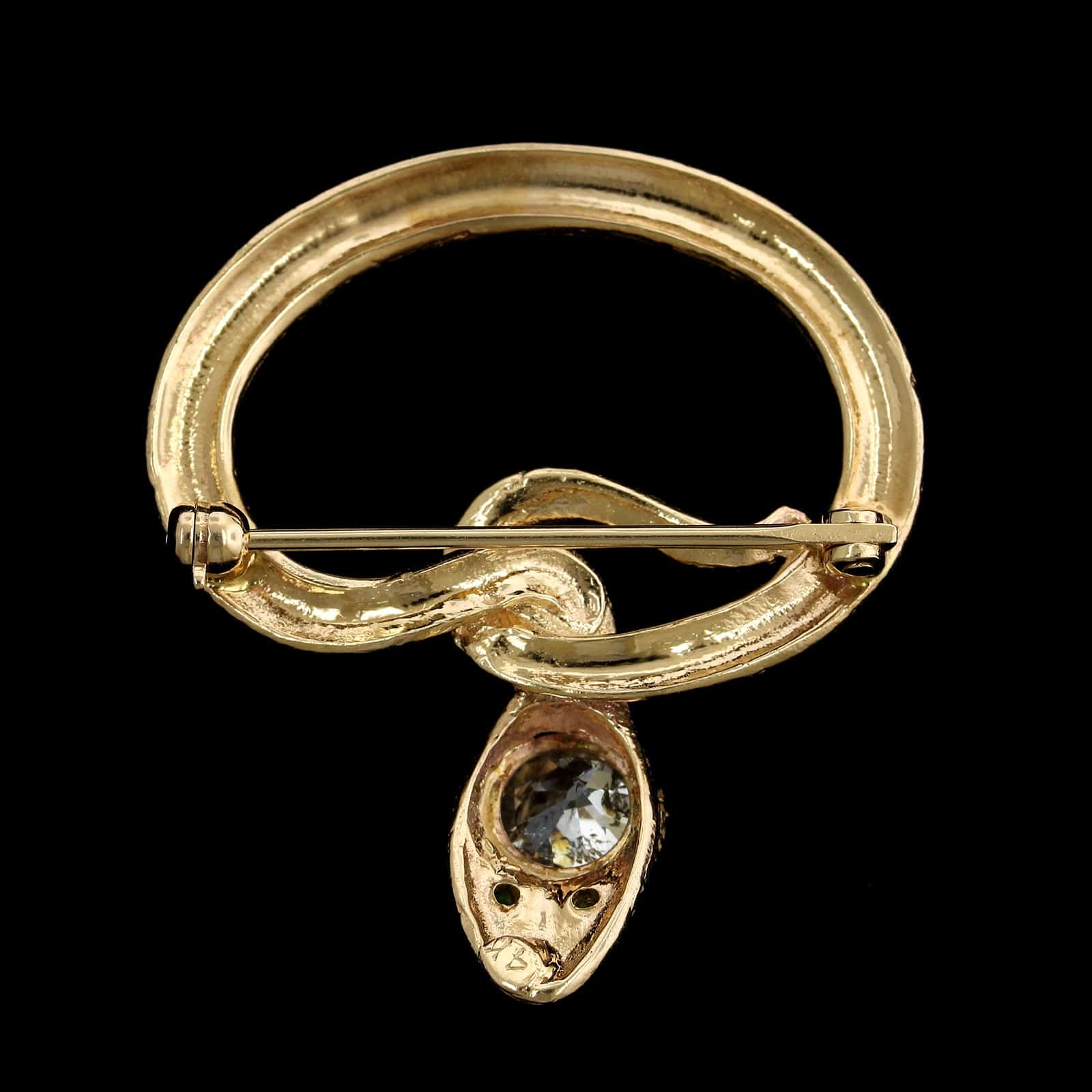 14K Yellow Gold Estate Emerald and Diamond Snake Pin