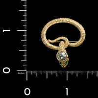 14K Yellow Gold Estate Emerald and Diamond Snake Pin